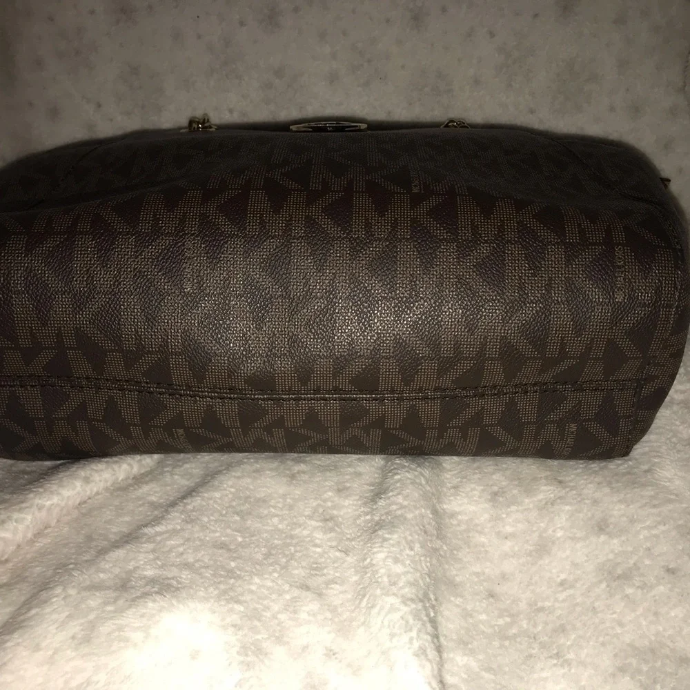 Michael Kors Brown Signature MK Logo Tote Bag with Gold Chain New without tags